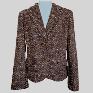Jones New York brown and cream jacket blazer wool blend 1-button snap closure 12